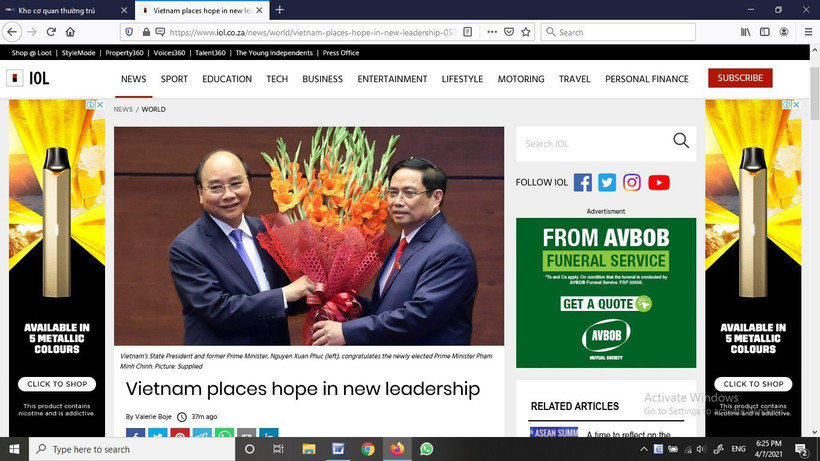 南非《比勒陀利亚新闻报》：越南人对新领导班子给予厚望