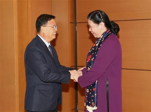 越南国会副主席丛氏放与老挝国会副主席宋潘·平坎米举行会谈