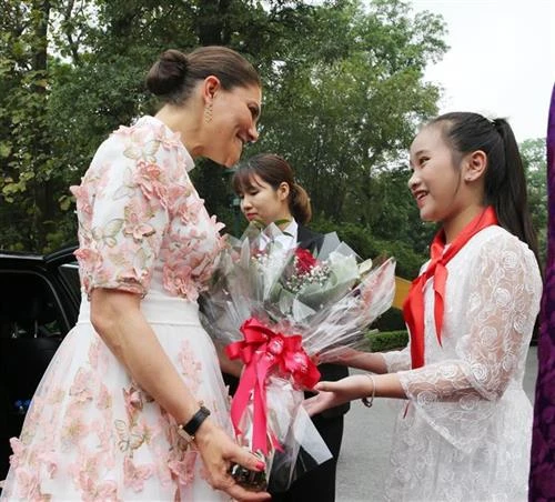 越南国家副主席邓氏玉盛举行仪式欢迎瑞典女王储维多利亚访越