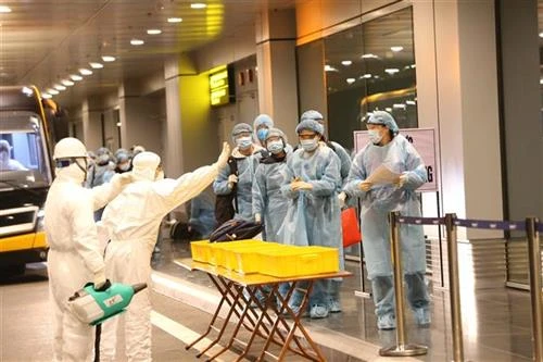 把在中国湖北省武汉市的30名越南公民接回国