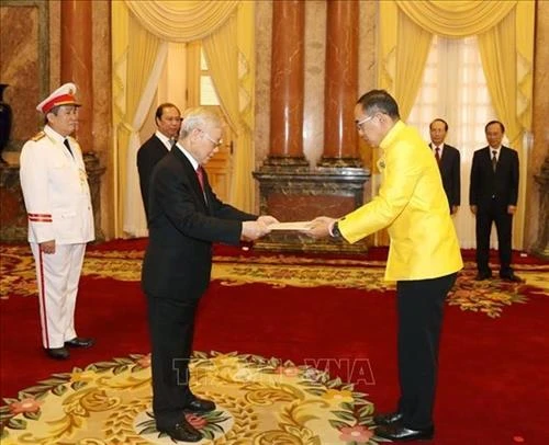 越共中央总书记、国家主席阮富仲接受各国驻越大使递交国书