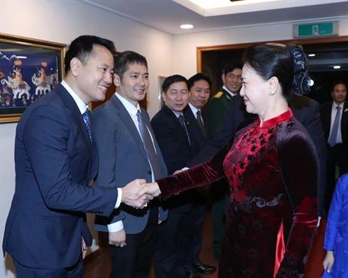 阮氏金银会见越南驻韩大使馆工作人员及旅韩越侨代表
