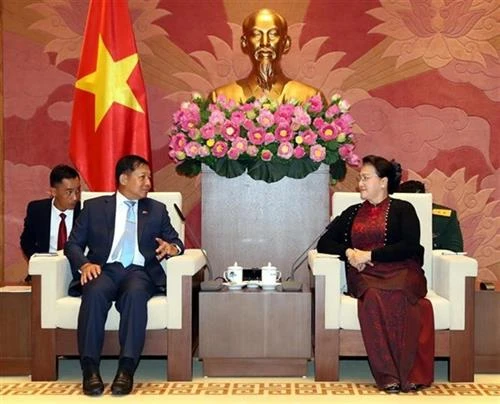 越南国会主席阮氏金银会见缅甸国防军总司令敏昂莱