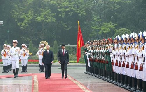 阮富仲主持仪式欢迎文莱苏丹哈桑纳尔·博尔基亚访问