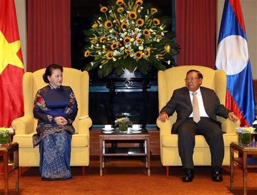 越南国会主席阮氏金银会见老挝人民革命党总书记、国家主席本扬