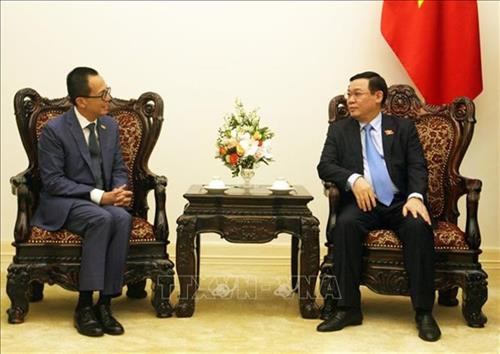 越南政府副总理王廷惠会见太平洋世纪集团总裁李泽楷。图自越通社