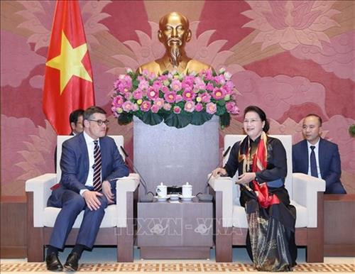 阮氏金银会见德国黑森州议会议长莱茵。图自越通社