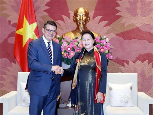 阮氏金银会见德国黑森州议会议长莱茵。图自越通社
