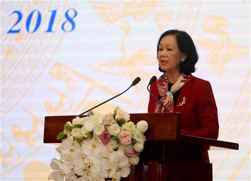 越共中央政治局委员、中央书记处书记、中央民运部部长张氏梅。图自越通社