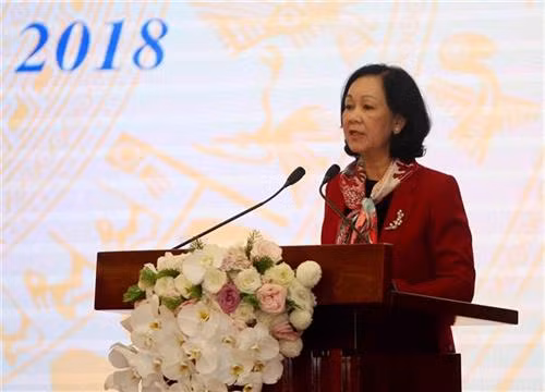 越共中央政治局委员、中央书记处书记、中央民运部部长张氏梅。图自越通社