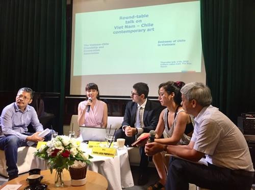 越南与智利当代艺术圆桌座谈会。(图片来源:http://baoquocte.vn) 越南与智利当代艺术圆桌座谈会。(图片来源:http://baoquocte.vn)
