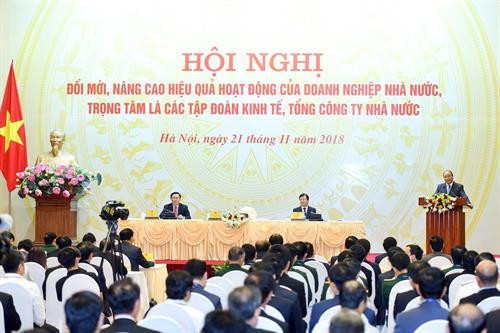 越南政府总理阮春福在会议上发表主旨演讲。图自越通社