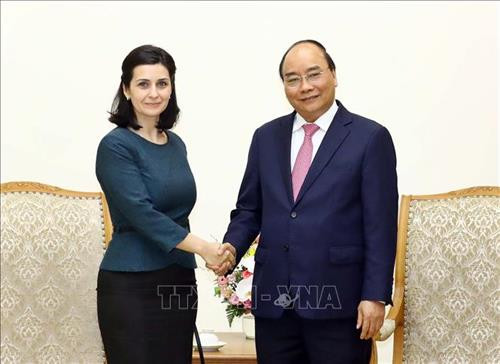 阮春福会见保加利亚驻越大使玛丽内拉·佩特科娃。图自越通社
