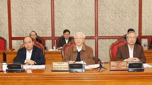 越共中央总书记、国家主席阮富仲3月20日主持召开的防疫工作会议。图自越通社 越共中央总书记、国家主席阮富仲3月20日主持召开的防疫工作会议。图自越通社