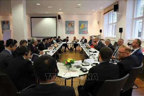 越南共产党与德国左翼党第二次政策对话会。图自越通社 越南共产党与德国左翼党第二次政策对话会。图自越通社