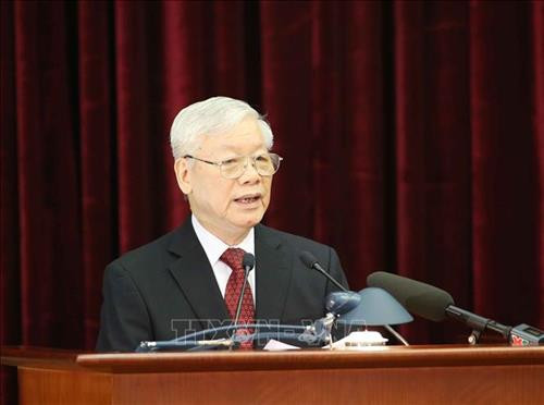 越共中央总书记、国家主席阮富仲致开幕辞。图自越通社 越共中央总书记、国家主席阮富仲致开幕辞。图自越通社