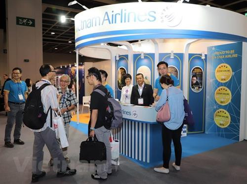 越南国家航空公司的展位。图自越通社