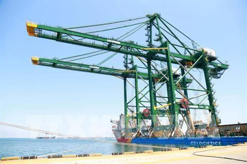 Doosan Vina向印度出口轨道式集装箱门式起重机。(图片来源:越通社) Doosan Vina向印度出口轨道式集装箱门式起重机。(图片来源:越通社)