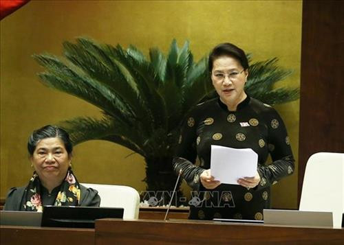 越南国会主席阮氏金银发表总结讲话。图自越通社 越南国会主席阮氏金银发表总结讲话。图自越通社