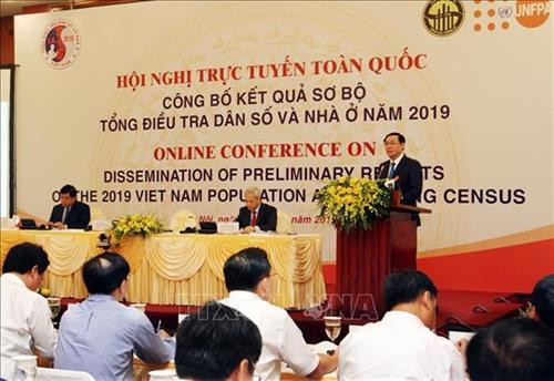 越共中央政治局委员、政府副总理、越南中央人口与住房普查工作指导委员会主任王廷惠在会上发表讲话。图自越通社