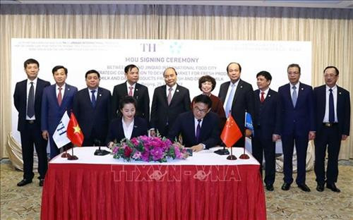 阮春福出席TH集团与中国无锡金桥公司合作备忘录签署仪式。图自越通社