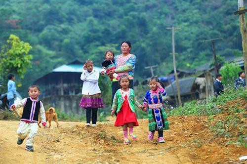 在梯田收割结束后，奠边省蒙族同胞都兴高采烈地喜迎传统春节。（图片来源：越通社）