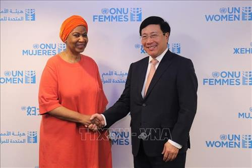 范平明与联合国妇女属执行主任普希莉·兰博库卡。图自越通社