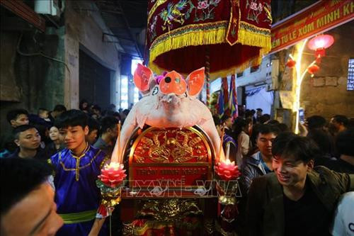 河内市怀德县罗扶乡独特的“迎猪翁”仪式。图自越通社