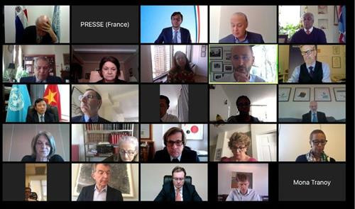 联合国安理会讨论气候变化及各种安全危机问题的视频会议。图自互联网