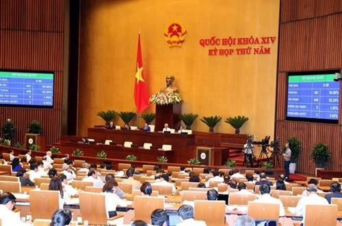 图为国会代表在第十四届国会第五次会议表决通过关于2019年国会监督工作计划的决议。（图片来源：越通社）