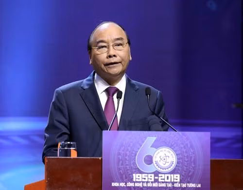 阮春福在庆典上发表讲话。图自越通社