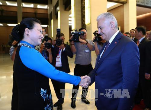 国会主席阮氏金银会见土耳其总理耶尔德勒姆。(图片来源:越通社) 国会主席阮氏金银会见土耳其总理耶尔德勒姆。(图片来源:越通社)