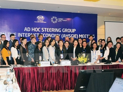 参加互联网经济临时指导小组会议的代表合影留念。（图片来源：越通社）
