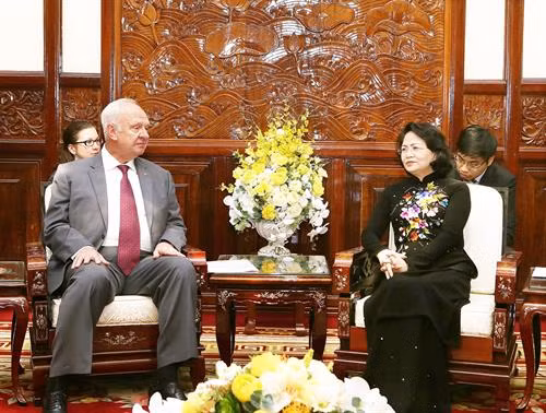 越南国家副主席邓氏玉盛（右）与俄罗斯驻越南大使康斯坦丁·弗努科夫。（图片来源：越通社）