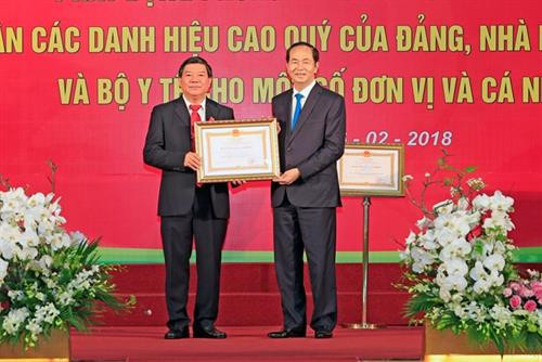 越南国家主席陈大光向白梅医院院长阮国英授予一等劳动勋章。（图片来源：越通社）