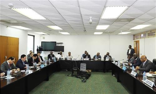 王廷惠与尼日利亚参议院副议长举行会谈。图自越通社 王廷惠与尼日利亚参议院副议长举行会谈。图自越通社