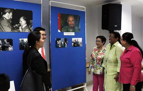 古巴驻胡志明市总领事茵迪拉·洛佩兹·阿圭列斯参观图片展。 图自越通社