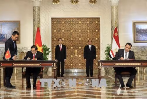 双方签证多项合作文件的签署 图自越通社