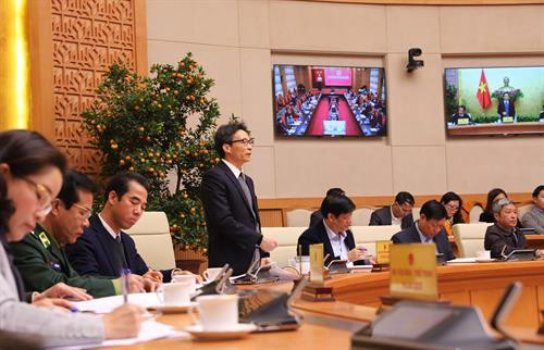 越南政府副总理武德澹在2月1日举行的有关新型冠状病毒(nCoV)感染的肺炎疫情防控工作全国视频会议上发表讲话。图自越通社