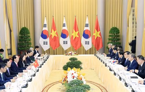 越南国家主席陈大光与韩国总统文在寅共同召开记者会 ảnh 1