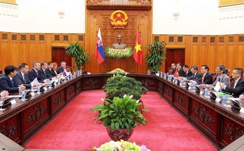 越南政府副总理王廷惠与斯洛伐克副总理佩特尔·佩列格里尼举行会谈。（图片来源：越通社）