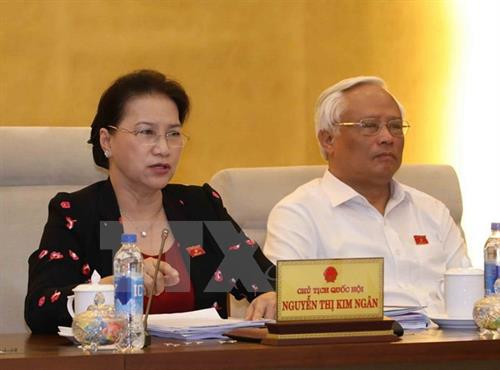 国会主席阮氏金银要求国会秘书长接受国会常务委员会成员所提出的意见。（图片来源：越通社）