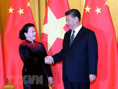 阮氏金银与习近平握手 图自越通社