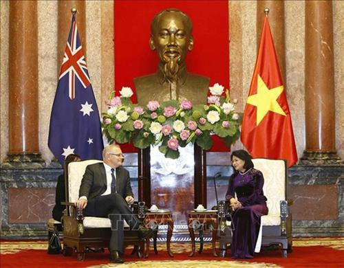 越南国家副主席邓氏玉盛会见澳大利亚总理斯科特•莫里森。图自越通社