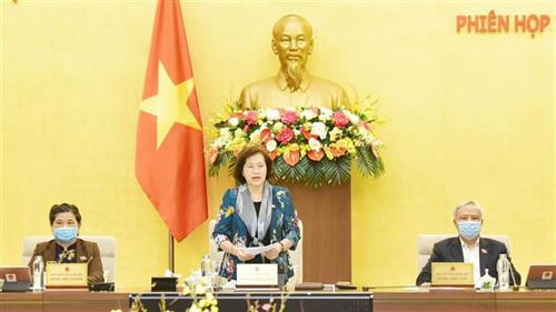 越南国会主席阮氏金银在闭幕会上发表讲话。图自越通社