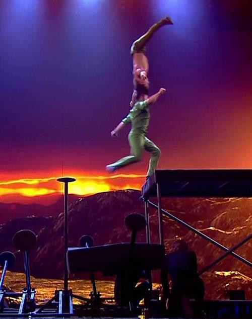 越南“杂技王子”国机和国业兄弟俩表演头顶头秀。(图片来源:越通社) 越南“杂技王子”国机和国业兄弟俩表演头顶头秀。(图片来源:越通社)