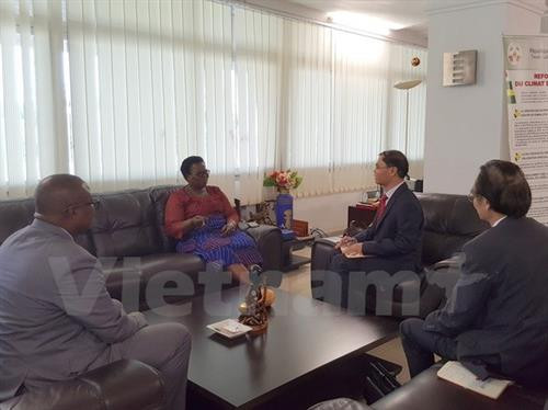 范英俊与多哥商业与促进私营行业部部长Essosimna Legzim-Balouki举行交谈。（图片来源：越通社）
