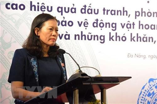 国会司法委员会主任黎氏娥在会上发表讲话。图自越通社