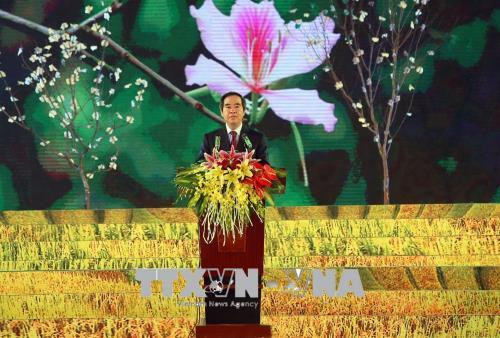 越共中央经济部部长、西北地区事务指导委员会主任阮文平发表讲话。 越通社记者 潘俊英 摄 越共中央经济部部长、西北地区事务指导委员会主任阮文平发表讲话。 越通社记者 潘俊英 摄