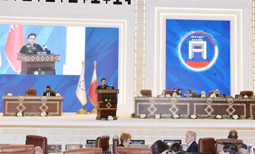 阮氏金银出席第140届各国议会联盟全体会议并发言。图自越通社